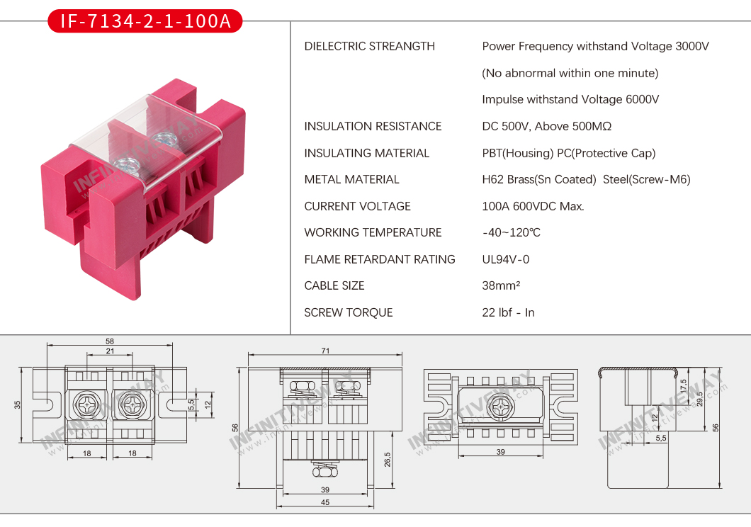 Bar type Terminal Block IF-7134-2-1-100A RED